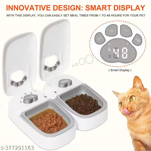 PurryFeast Automatic 2-in-1 Cat Feeder & Water Dispenser | Smart Food Dispenser with Stainless Steel Bowl, Timer Display & Anti-Spill Design | Easy Clean & Durable Pet Feeding Station (Black)