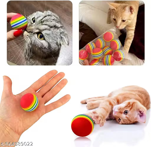 PurryPlay Soft Foam Cat Toy Balls | 4-Pack Colorful Rainbow Balls for Cats & Kittens | Lightweight EVA Foam Interactive Toys for Indoor Play, Training & Chewing