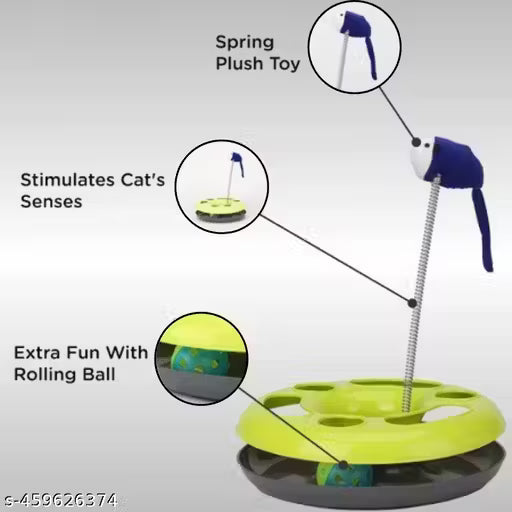 PET FUN Happy Circle Interactive Cat Toy | Engaging Play Ball with Mouse Spring | Fun Exercise Toy for Cats & Kittens | Durable ABS Plastic, Green