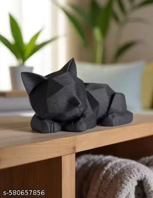 Minimalist Sleeping Cat Figurine | Geometric Black Cat Statue for Home & Office Decor | Eco-Friendly Biodegradable Material | Perfect Gift for Cat Lovers