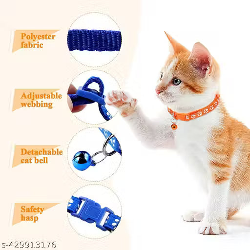 Pedigone Paw Print Cat Collar Set – 2 Adjustable Collars with Bell & Safety Release Buckle