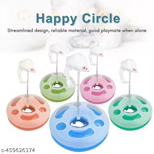 PET FUN Happy Circle Interactive Cat Toy | Engaging Play Ball with Mouse Spring | Fun Exercise Toy for Cats & Kittens | Durable ABS Plastic, Green
