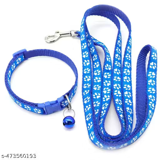 Kitty Nylon Collar & Leash Set – 10mm Printed, Adjustable with Sound Bell, Multicolor for Cats & Kittens