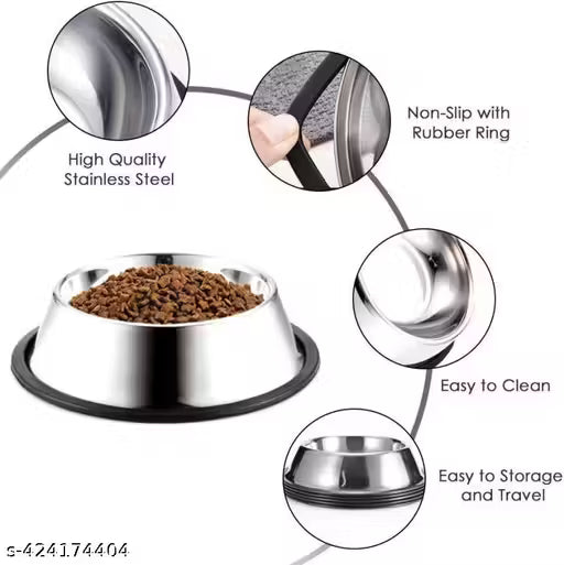 Stainless Steel Cat Feeding Bowls | Non-Slip Rubber Base | Rust-Free, Durable Food & Water Bowls for Small Pets (Pack of 2 | 200 ml | Silver | Buy 1 Get 1)