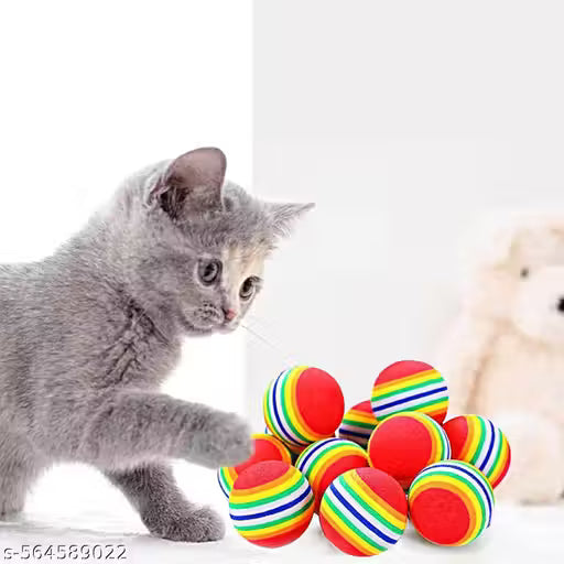 PurryPlay Soft Foam Cat Toy Balls | 4-Pack Colorful Rainbow Balls for Cats & Kittens | Lightweight EVA Foam Interactive Toys for Indoor Play, Training & Chewing