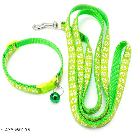 Kitty Nylon Collar & Leash Set – 10mm Printed, Adjustable with Sound Bell, Multicolor for Cats & Kittens
