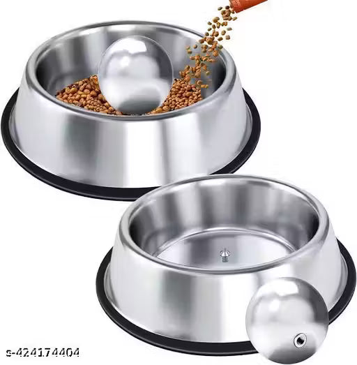 Stainless Steel Cat Feeding Bowls | Non-Slip Rubber Base | Rust-Free, Durable Food & Water Bowls for Small Pets (Pack of 2 | 200 ml | Silver | Buy 1 Get 1)