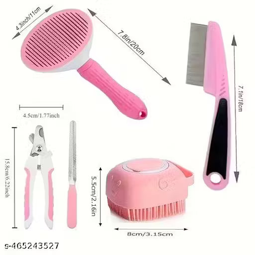 Cat Care Kit – Hair Remover Comb, Flea Comb, Shampoo Brush & Nail Clippers, Gentle Grooming Essentials for Cats & Kittens
