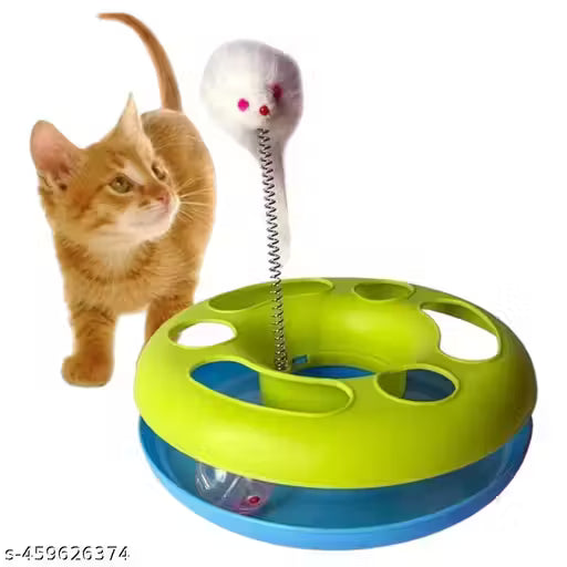 PET FUN Happy Circle Interactive Cat Toy | Engaging Play Ball with Mouse Spring | Fun Exercise Toy for Cats & Kittens | Durable ABS Plastic, Green