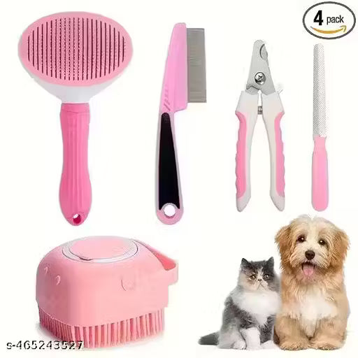 Cat Care Kit – Hair Remover Comb, Flea Comb, Shampoo Brush & Nail Clippers, Gentle Grooming Essentials for Cats & Kittens