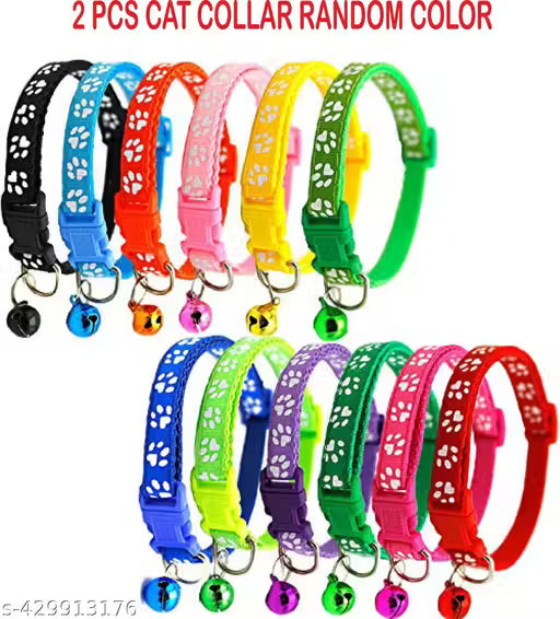 Pedigone Paw Print Cat Collar Set – 2 Adjustable Collars with Bell & Safety Release Buckle