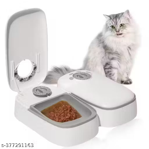 PurryFeast Automatic 2-in-1 Cat Feeder & Water Dispenser | Smart Food Dispenser with Stainless Steel Bowl, Timer Display & Anti-Spill Design | Easy Clean & Durable Pet Feeding Station (Black)