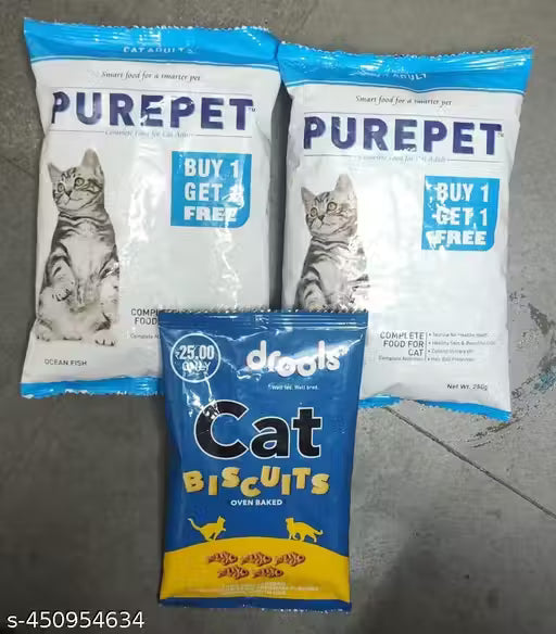 Purepet Ocean Fish Adult Cat Food – Buy 1 Get 1 Free (250g) + Oven-Baked Cat Biscuits, 3-Pack (40g Each)
