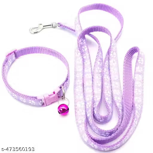 Kitty Nylon Collar & Leash Set – 10mm Printed, Adjustable with Sound Bell, Multicolor for Cats & Kittens