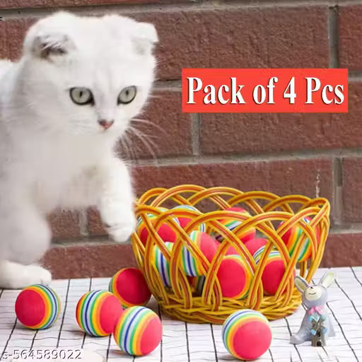 PurryPlay Soft Foam Cat Toy Balls | 4-Pack Colorful Rainbow Balls for Cats & Kittens | Lightweight EVA Foam Interactive Toys for Indoor Play, Training & Chewing
