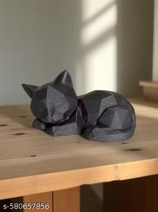 Minimalist Sleeping Cat Figurine | Geometric Black Cat Statue for Home & Office Decor | Eco-Friendly Biodegradable Material | Perfect Gift for Cat Lovers